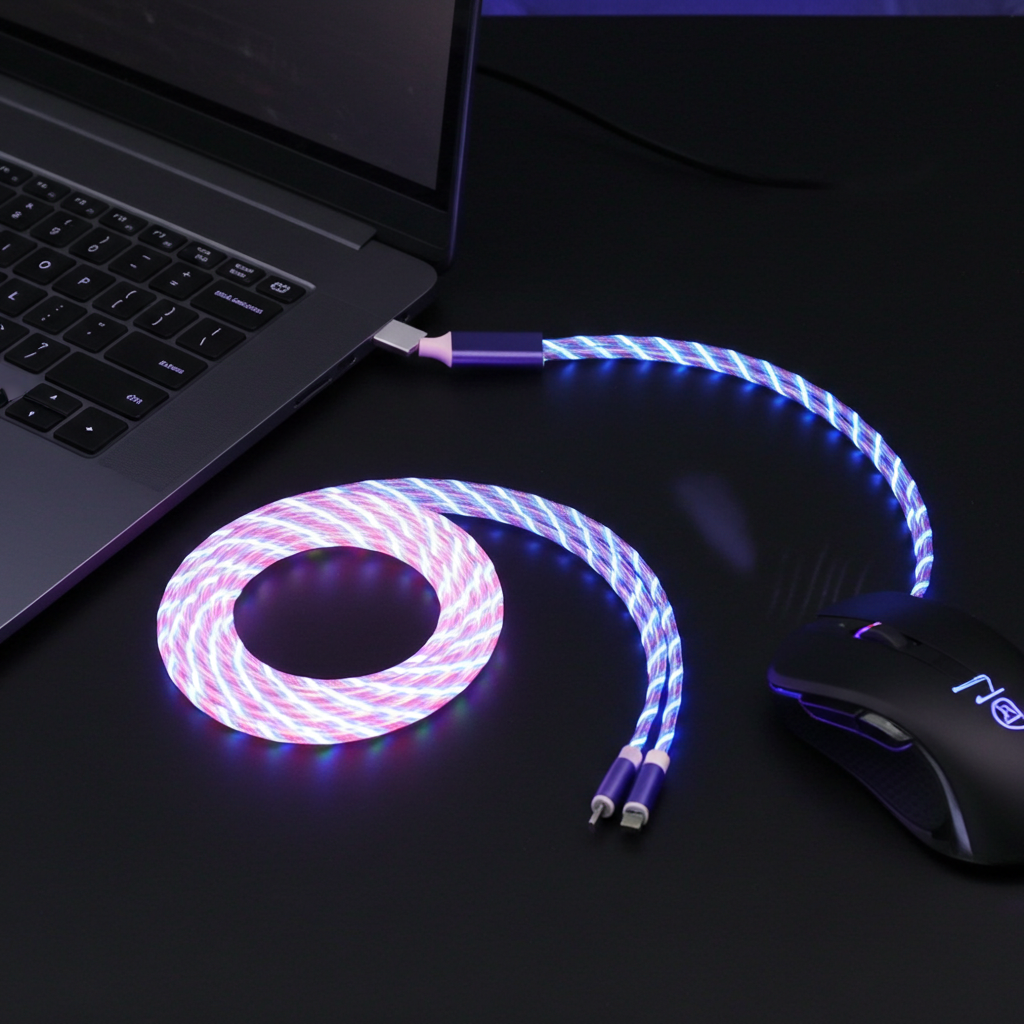 3 In 1 LED Fast Charging Cable Adapter For  Micro USB Type C Charger