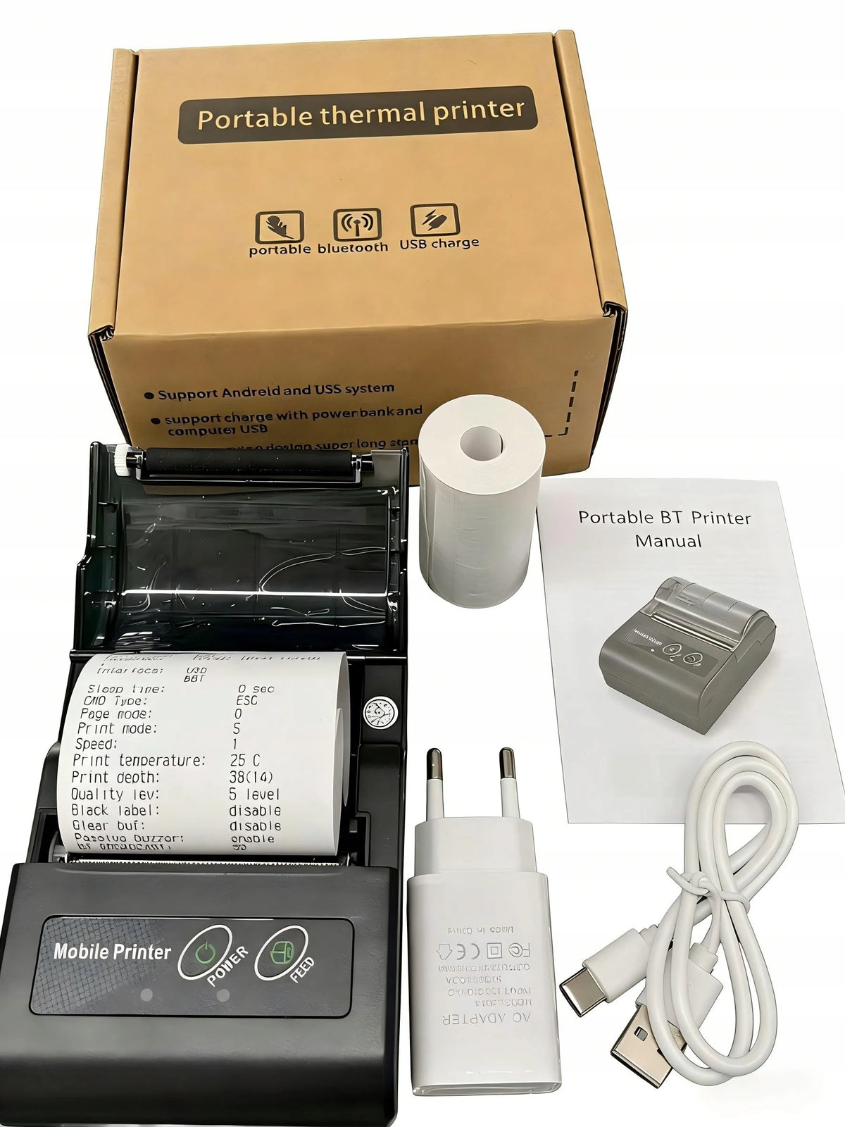 58mm Mini Portable Bluetooth Thermal Printer Wireless Receipt Ticket Bill Printers for Android iOS Laptop Windows POS Terminal