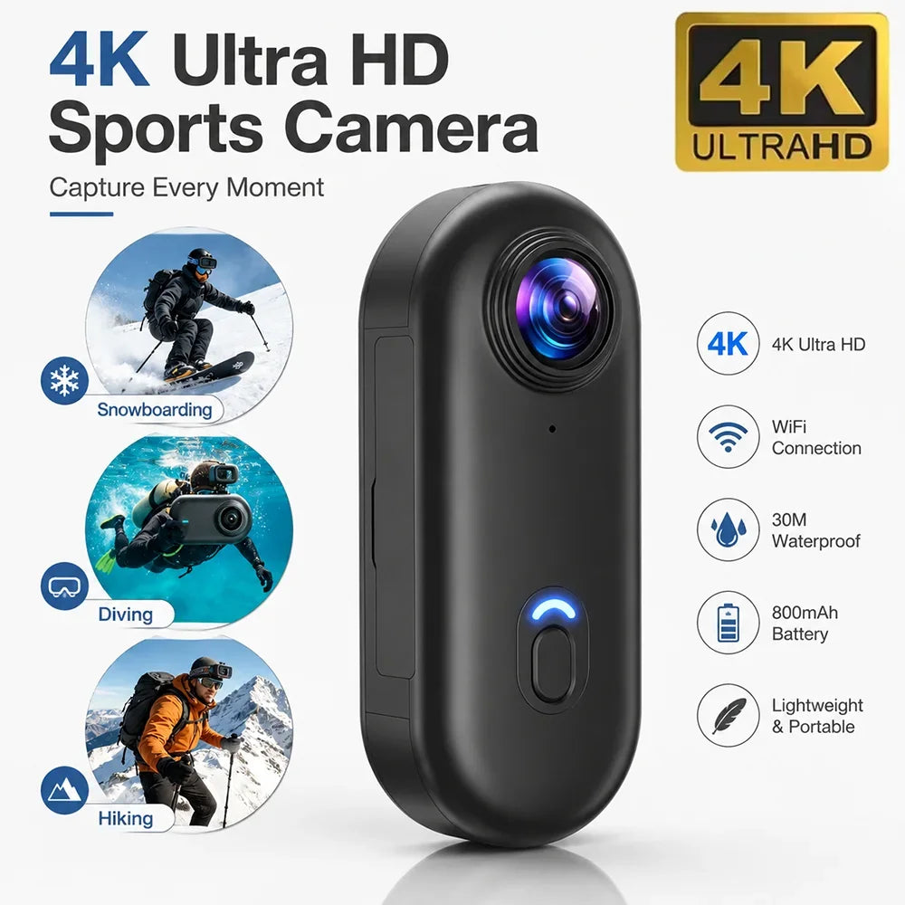 New Mini 4K/1080P HD WiFi Sports Camera 1080P POV Vlog Recorder Magnetic Mount for Helmet Motorcycle Bicycle Daily Vlogging
