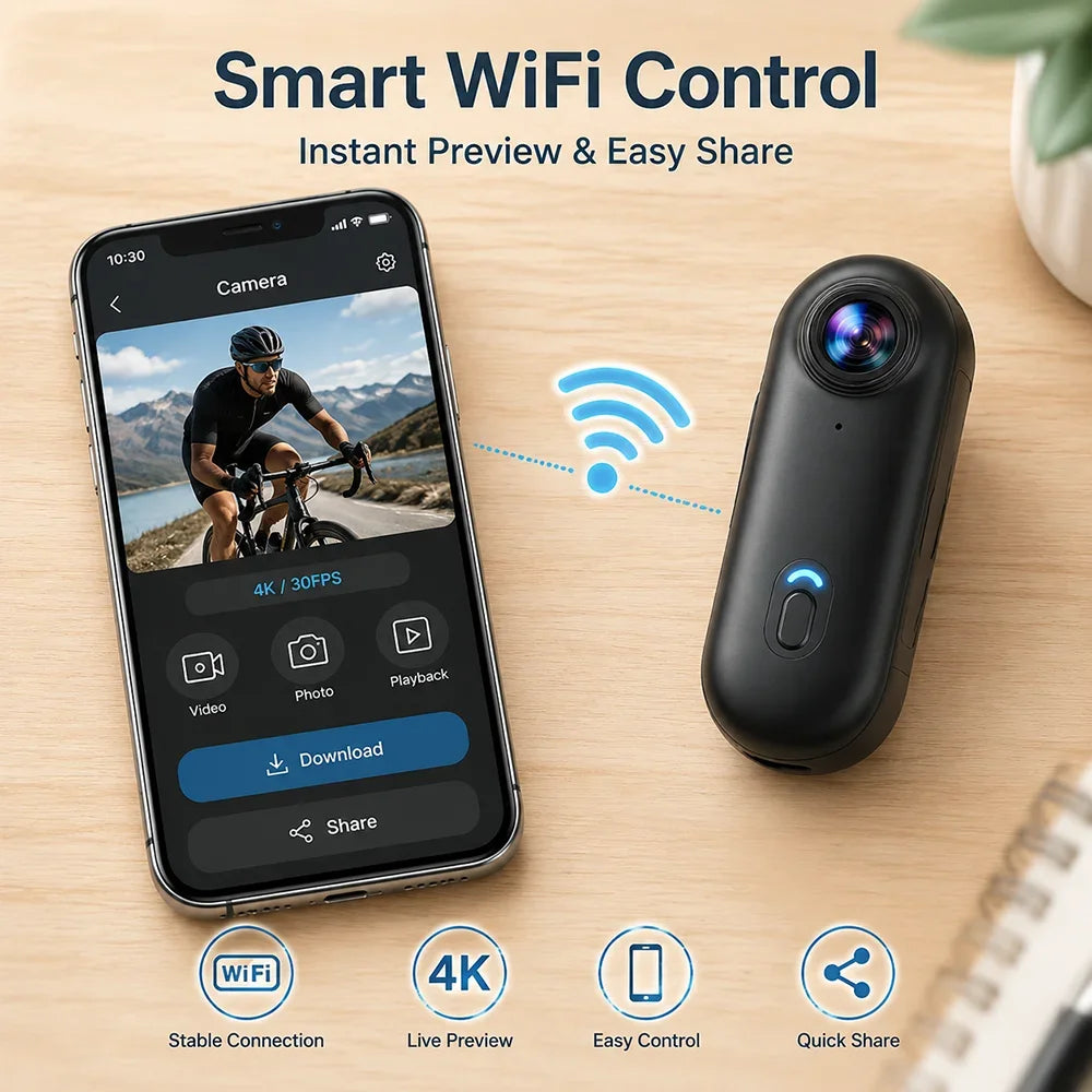 New Mini 4K/1080P HD WiFi Sports Camera 1080P POV Vlog Recorder Magnetic Mount for Helmet Motorcycle Bicycle Daily Vlogging