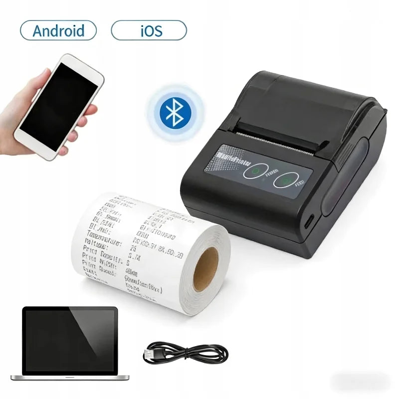 58mm Mini Portable Bluetooth Thermal Printer Wireless Receipt Ticket Bill Printers for Android iOS Laptop Windows POS Terminal